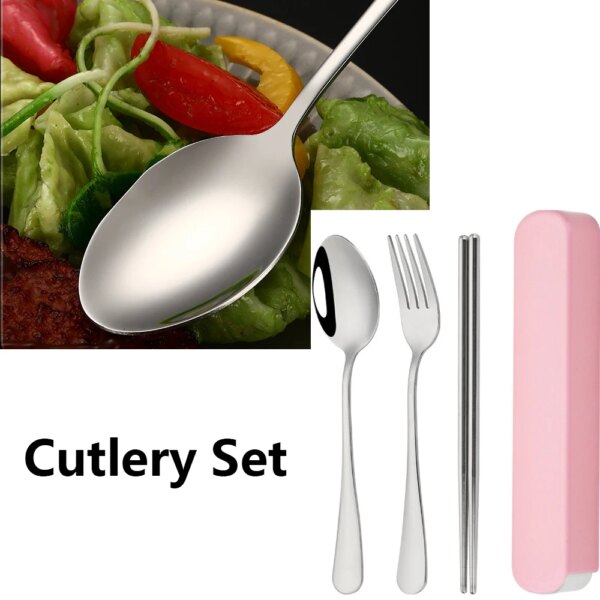 2/3pcs Travel Cutlery Set Fork Stainless Steel Tableware Set School with Box Spoon Chopstick Family Camping Steak