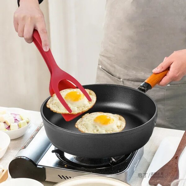 2 In 1 Nylon Grip Flip Pancake Egg Clamp Grip Omelette Spatula Tongs Clamp Pancake Fried Turners Kitchen Accessories