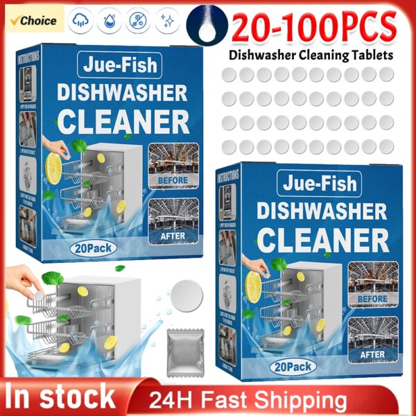 20-100pcs Dishwasher Cleaner Removes Limescale Odor Deodorizer Tablets Strong Oil Stain Removal Kitchen Cleaning Tools