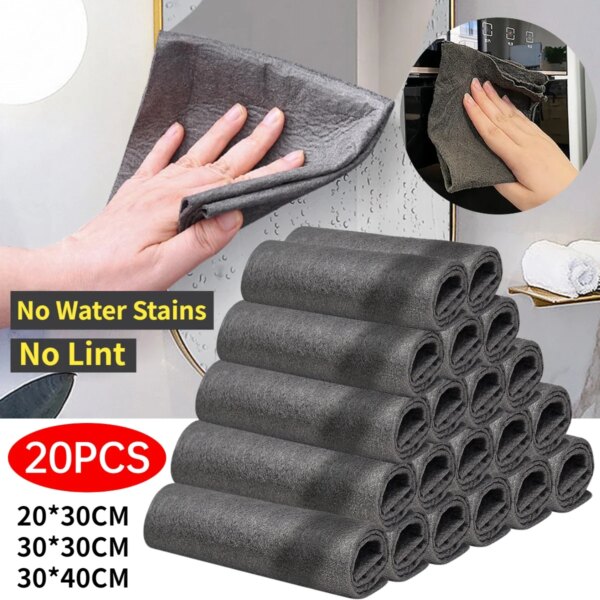 20/5PCS Thickened Magic Cleaning Cloth Reusable Microfiber Washing Rags Glass Wipe Towel For Kitchen Mirrors Auto Windows