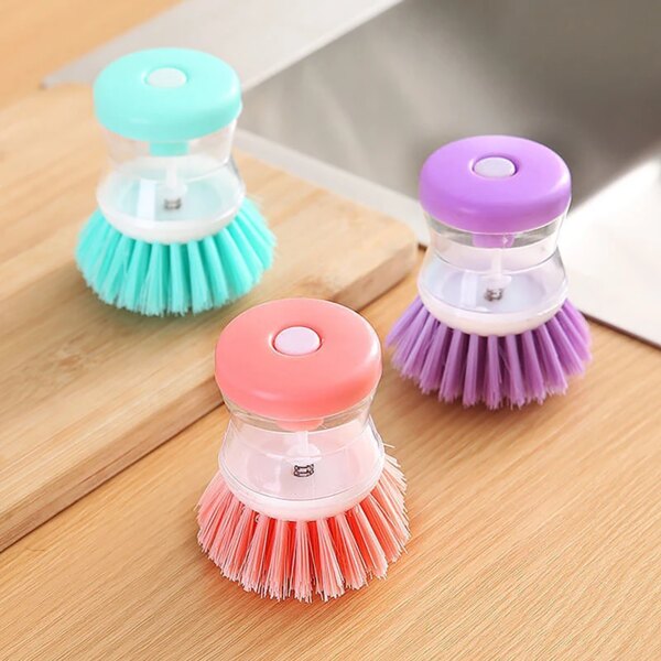 2024 New Kitchen Wash Pot Dish Brush Washing Utensils With Up Liquid Soap Dispenser Household Cleaning Accessories