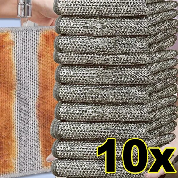 20cm Steel Wire Deep Cleaning Rags Brushes for Dishes Bottles Iron Pan Cleaner Non Stick Oil Milk Powder Coffee Stain Dishcloth