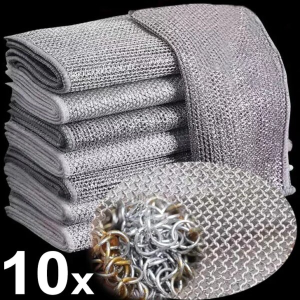 20cm Steel Wire Dishcloths Double -layer Non -stick Oil Iron Dishrag Kitchen Pan Pot Dishes Cleaning Rag Napery Dishcloth Rags