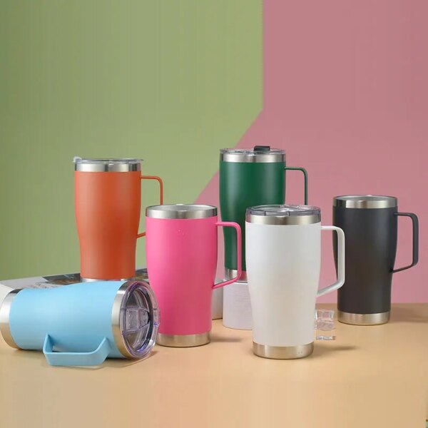 20oz Stainless Steel Double Walled Tumbler With Lid And Handle Travel Mug Colourful Tumbler Double Wall Vacuum