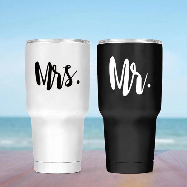 22oz Mr And Mrs Wine Tumbler Set For Couples Insulated Travel Tumbler For Wedding Engagement Wedding Gift 2pcs/Set