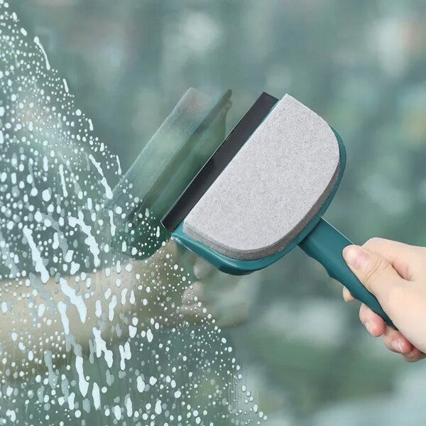 2in1 Surface Glass Cleaning Brush Double-sided Head for Scraping Washing Glass Mirror Cleaning Scrape Scouring Pad Sponge Wipe