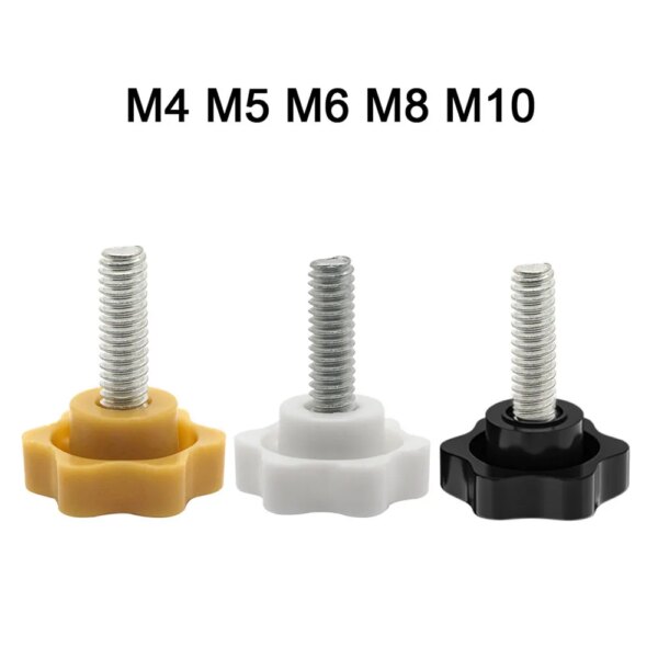 2pcs Star Shape Thread Clamping Handle Bolt M4 M5 M6 M8 M10 Six Lobe Bakelite Hand Knob Tightening Screws White/Yellow/Black