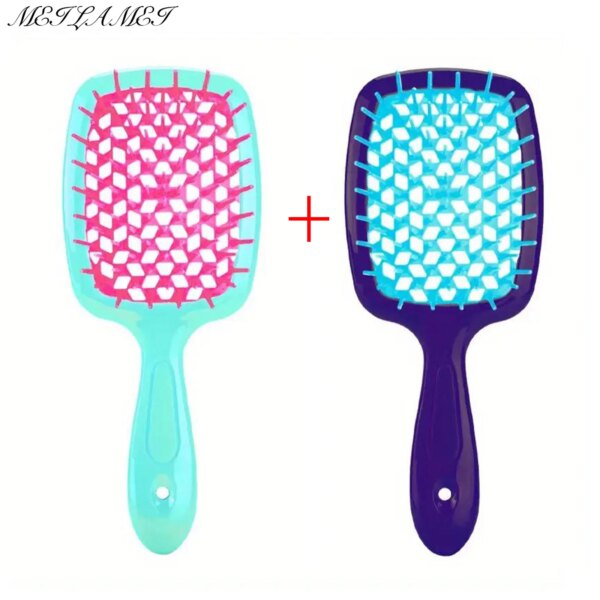 2pcs/set Vented Hollow Out Hair Brush Scalp Massage Comb Anti Knot Tangling Comb Anti-static Comb With Handle Fluffy Styling