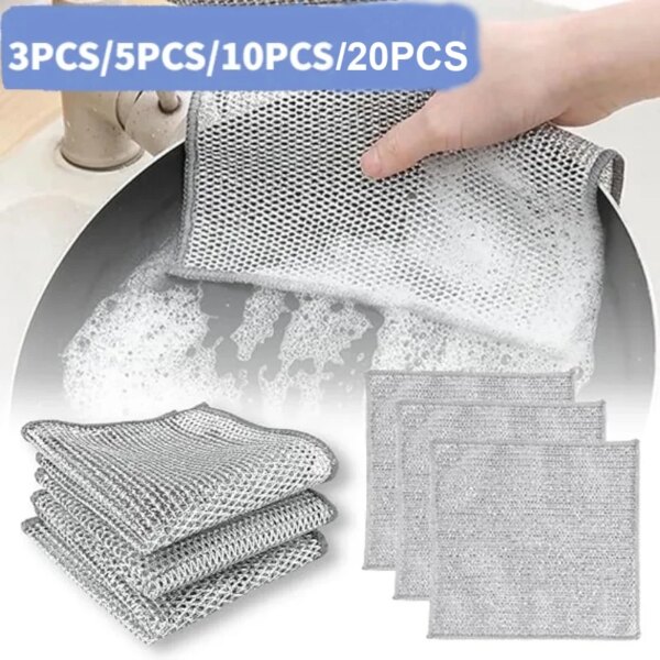 3/5/10/20PCS Multipurpose Wire Dish Coths Non-Scratch Dishwishing Rags for Wet and Dry Kitchen Cleaning Products