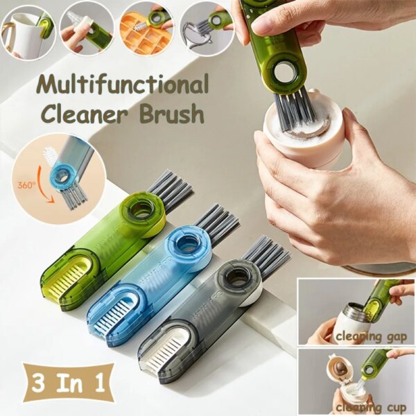 3-in-1 Cup Lid Brush Mug Rotatable Cleaning Artifact Gap Groove Cleaning Multifunctional Cleaning Brushes Kitchen Accessories