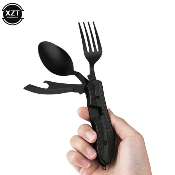 3-in-1 Outdoor Folding Spoon Fork Knife Combo Set Cutlery Picnic Travel Portable Multitool Stainless Steel Camping Utensils