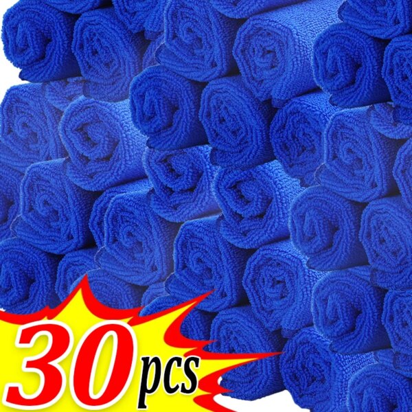 30/1PCS Cleaning Towel Blue Car Wash Drying Cloth Detailing Cleaning Polishing Duster Kitchen Household Accessories