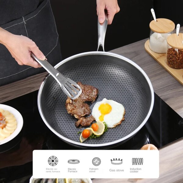 304 High-quality Non Stick Pan Flat Bottomed Pan Kitchen Tools No Oil Smoke Steak Pancakes Stir Fried Vegetables Honeycomb Pot