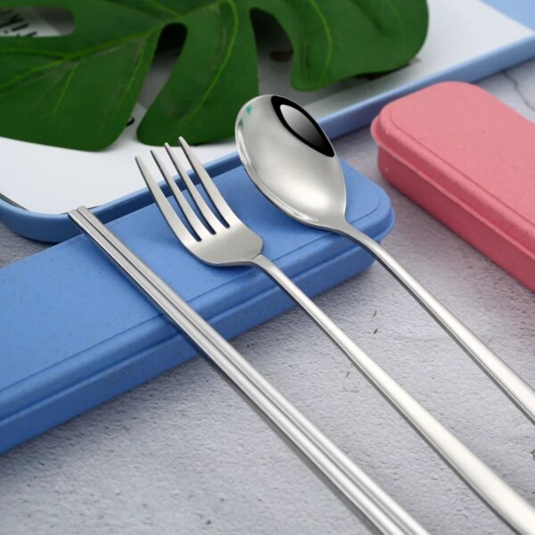 304 Stainless Steel Korea Flatware Spoon Chopsticks Gift Box Dinnerware Travel Cutlery Set Portable Tableware Set