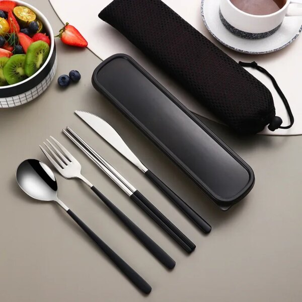 304 Tableware Set Portable Cutlery Set Dinnerware Set High Quality Stainless Steel Knife Fork Spoon Travel Flatware with Box