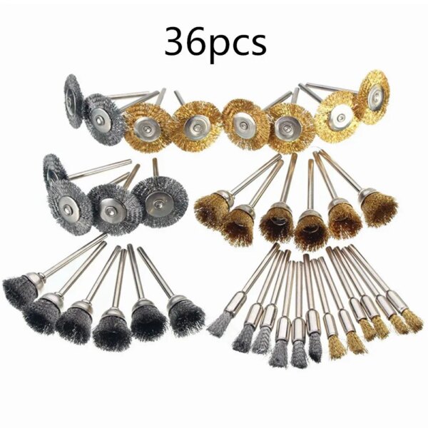 36Pcs Brass Brush Steel Wire Wheels Brushes Drill Rotary Tools Polishing Dremel Rotary Tools Metal Rust Removal Brush Set