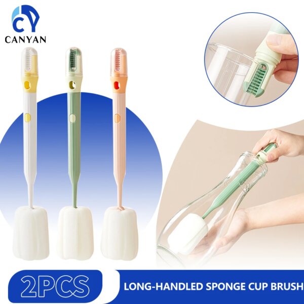 3in1 Sponge Cup Brush Scrubber Glass Cleaner  Long Handle Drink Wineglass Bottle Glass Cup Cleaning Brush Kitchen Cleaning Tool