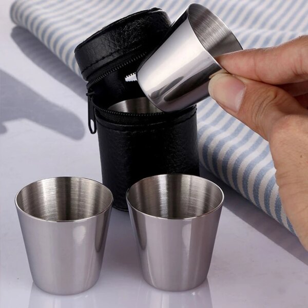 4/6PCS Stainless Steel Cups Metal Wine Cup Coffee Tumbler Tea Milk Mugs Camping Hiking Portable Cup Set Mini Shot Glass Beer Cup