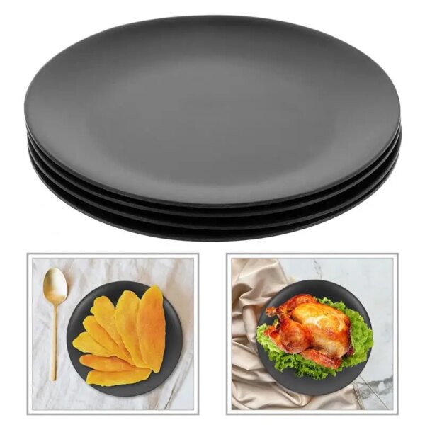 4 Pcs Black Melamine Plate Round Melamine Dishes Flat Bottom Melamine Plates Gothic Dinnerware Set Serving Plate Kitchen Plates