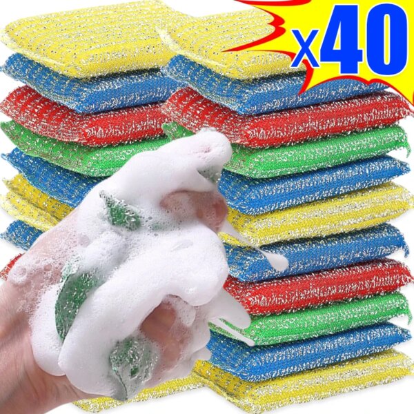 40/4PCS Double Side Sponge Rags Thickened Fine Stripe Scrub Sponge Wipes Dishwashing Pans Scouring Pads Kitchen Cleaning Tools