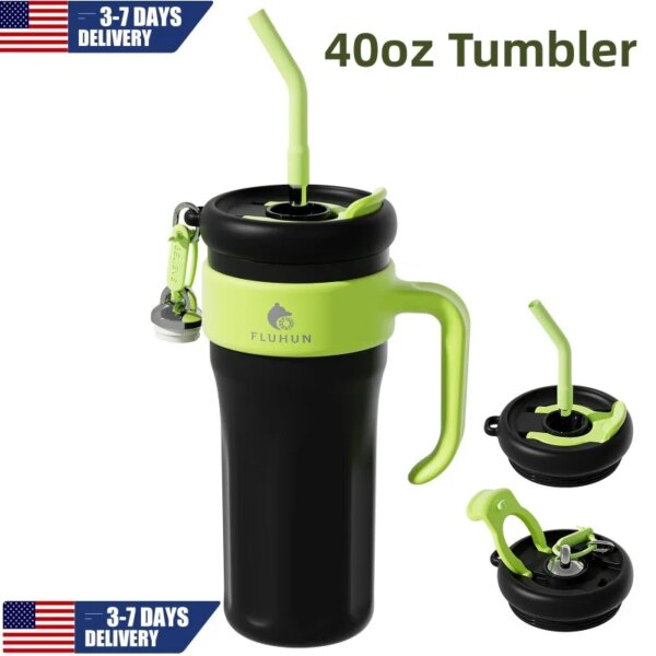 40 Oz Tumbler with Handle and Straw,Stainless Steel Vacuum Insulated Tumbler with Lid,Double Walled Coffee Travel Mug