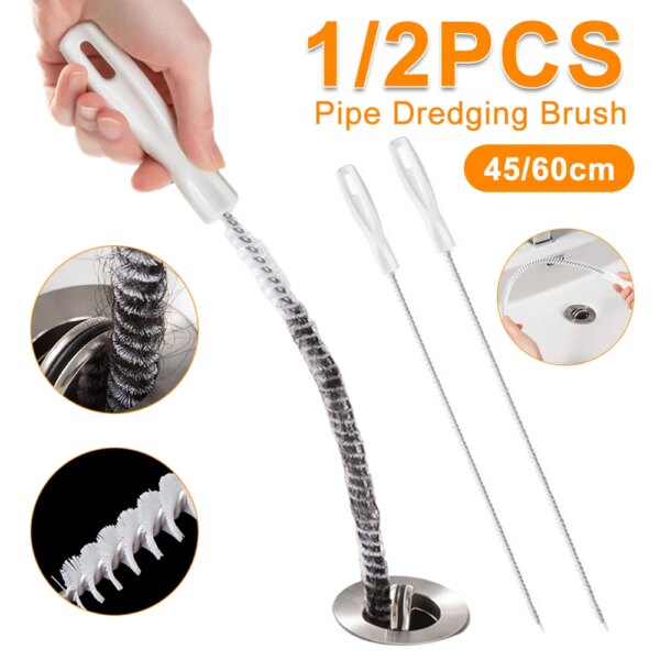 45/60cm Pipe Dredging Brush Bathroom Hair Sewer Sink Cleaning Brush Drain Cleaner Flexible Cleaner Clog Plug Hole Remover Tool