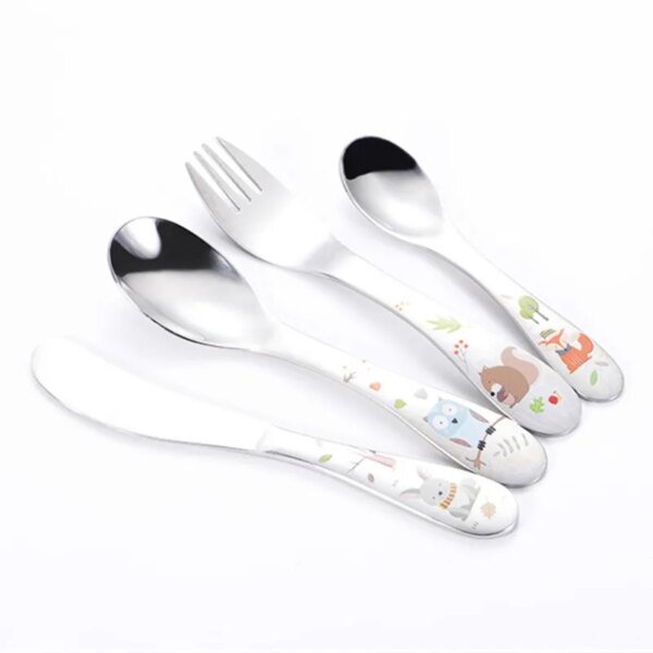 4PCS/Pack Kids Cutlery Set Stainless Steel Cartoon Lovely Knife Fork Dinner Sets Children Flat ware Tableware Set Holiday Gifts