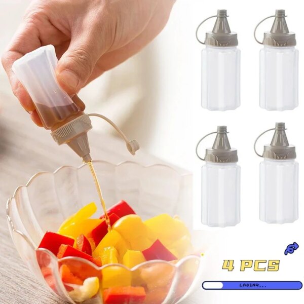 4Pcs/Set Mini Sauce Seasoning Bottle Barbecue Kitchen Portable Transparent Bottle PP Spices with Lid Jar Squeeze