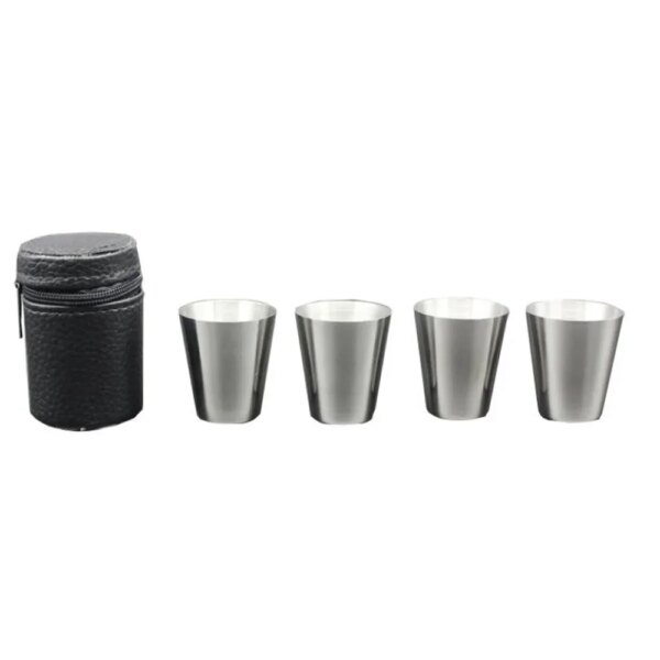 4Pcs/set Polished 30ML Mini Stainless Steel Shot Glass Cup Wine Drinking Glasses With Leather Cover Bag For Home Kitchen Bar