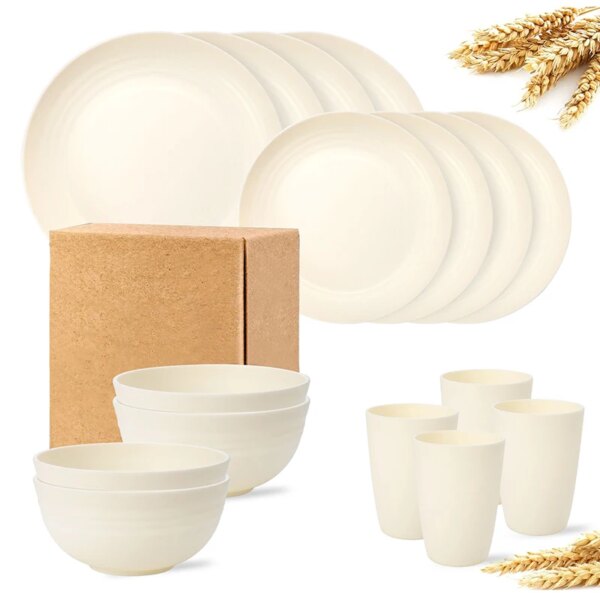 4pcs/16pcs White plastic tableware set plate bowl cup tableware fruit plate dessert plate salad bowl drink cup