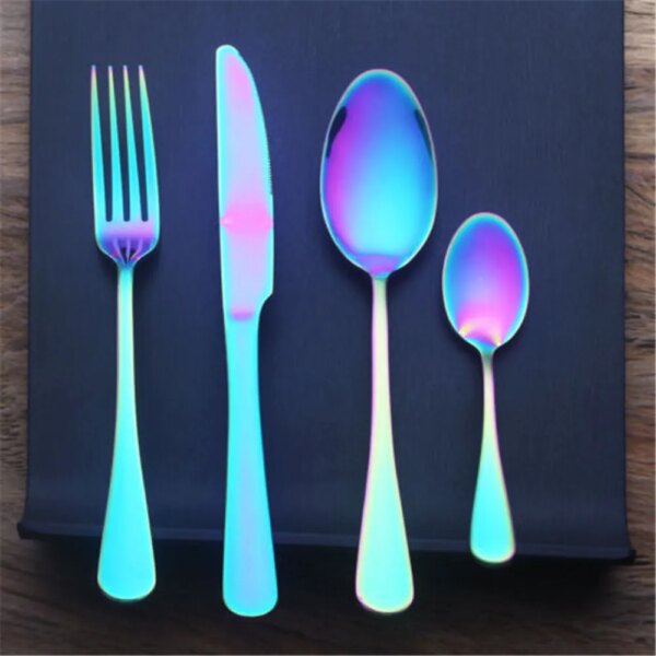 4pcs Cutley Set Colorful Stainless Steel Fork Spoon Knife Set High Quality Unique Rainbow Casual Party Tablewear Dinner Sets