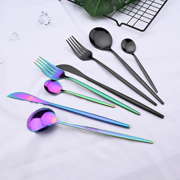 4pcs Gold Dinnerware Set Stainless Steel Black Dinnerware Set Knife Fork Spoon Teaspoon Cutlery Set Kitchen Silverware Set