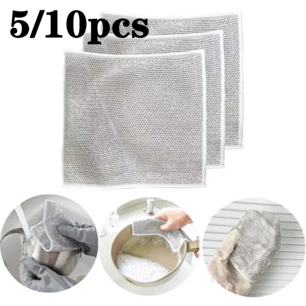 5/10pc Steel Wire Dishwashing Cloth Kitchen Cleaning Cloth Non-stick Oil Dish Clean Towel Washing Rags Household Cleaning Cloths