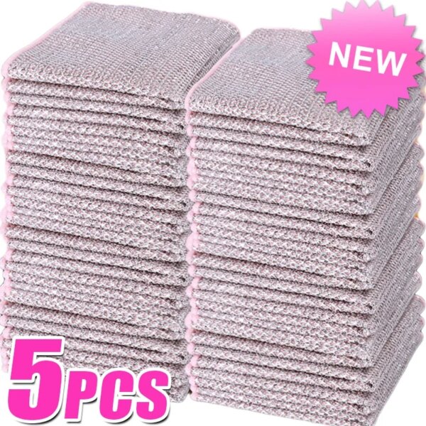 5/1pcs Magic Cleaning Cloth Thickened Double-sided Metal Steel Wire Rags Kitchen Dish Pot Washdishing Cloths Towel Clean Tools