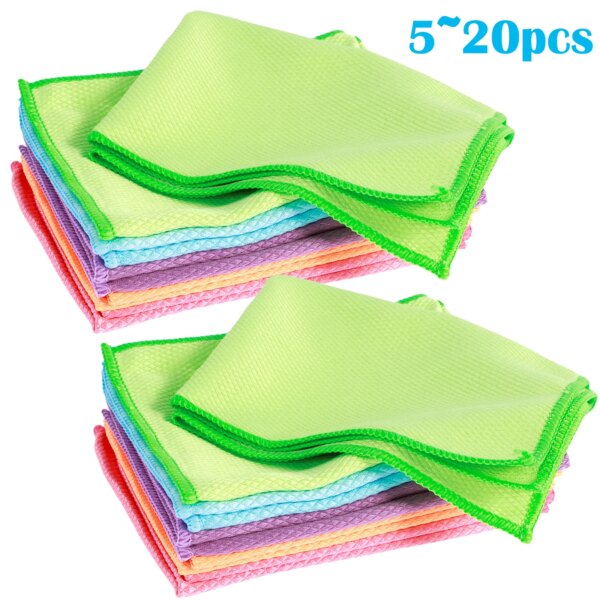 5~20pcs Microfiber Glass Cleaning Cloth Rag Anti-Grease Fish Scale Wipe Lint-Free For Windows Car Kitchen Mirror No Trace Clean