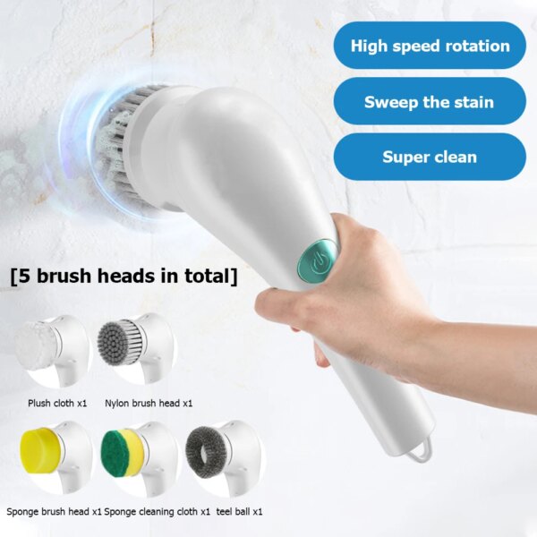 5-in-1Multifunctional Electric Cleaning Brush usb charging Bathroom Wash Brush Kitchen Cleaning Tool Dishwashing Brush Bathtub