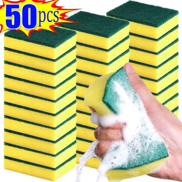 50/1PCS Dust Cleaning Sponge Wipe Double Sided Soft Sponge Kitchen Pot Stove Dishwashing Cleaning Rag Home Office Kitchen Tools