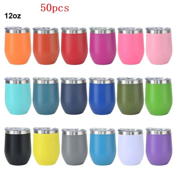 50pcs Custom 12oz double wall stainless steel wine tumbler insulated vacuum egg shape wine tumbler with sliding lids