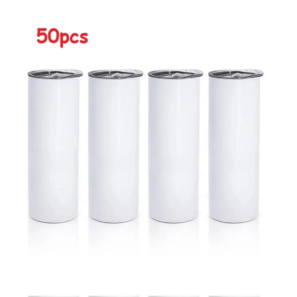 50pcs sublimation blanks straight tumbler 20oz stainless steel tumbler with slide lid and straw