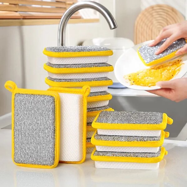 5PCS Double Side Dishwashing Sponge Dish Washing Brush Pan Pot Dish Wash Sponges Household Cleaning Reusable Kitchen Tool