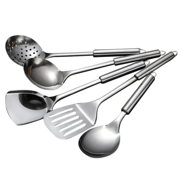 5Pcs Practical Silver Spoon Stainless Steel Spatula Kitchen Utensil Set Cooking tools