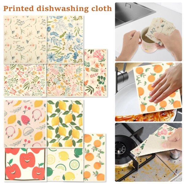 5Pcs Swedish Dishcloths Reusable Kitchen Dish Towels Absorbent Washable Kitchen Dish Rags Soft Cellulose Sponge Cloths