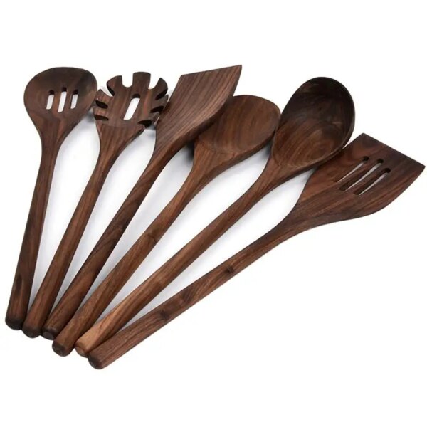 6 PCS Kitchen Cooking Utensils Wooden Non-Stick Spoons Spatula Cookware Cooking Set Kitchen Tool Accessories