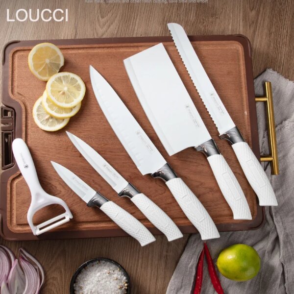 6 Piece Kitchen Knife Sets White Color Cooking Knife Sets Non Stick Coating Blade Kitchen Gift Chef Best Tools Kitchen Sets