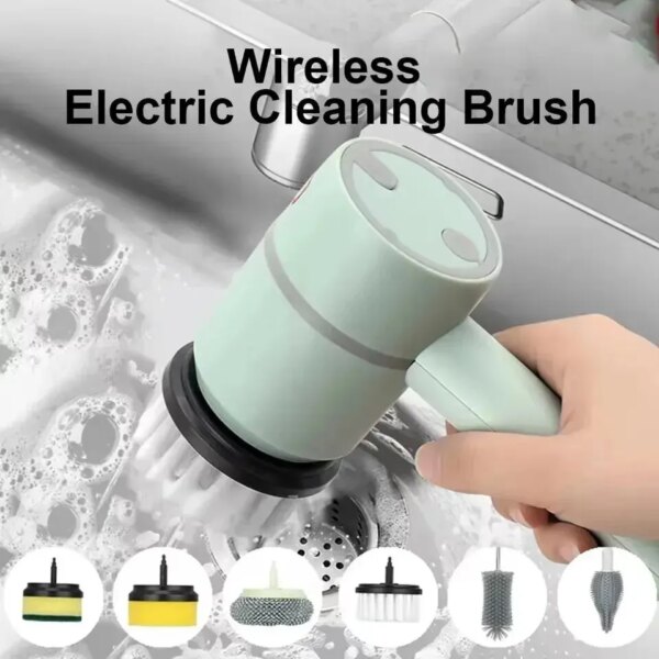 6 in 1 Handheld Electric Cleaning Brush Professional Kitchen Cleaning Pot Shoe Bottle Brush Bathroom Cleaning USB Charging