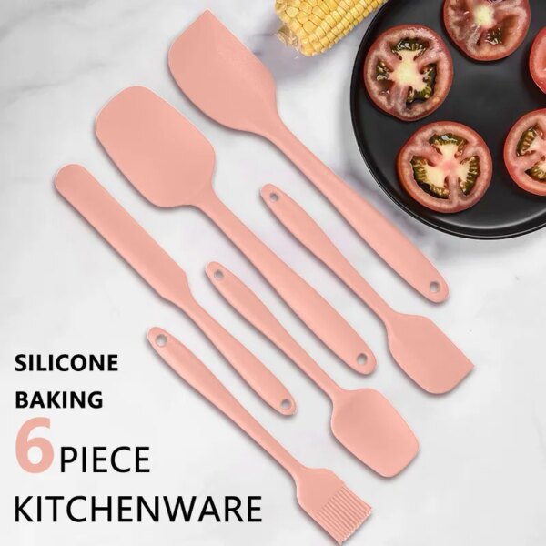 6Pcs Kitchen Utensils Sets Silicone Set Non-Stick Silicone Cake Spatula Cooking Shovel Whisk Oil Brush Flexible Cooking Utensils