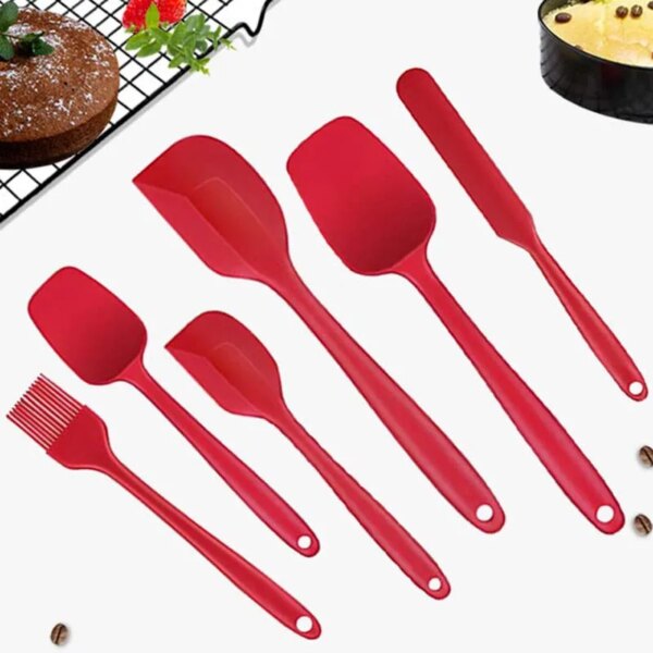 6Pcs Non-Stick  Silicone Kitchen Utensils Set Spatula Set Cream Spatula Scraper Spoon Oil Brush Heat Resistant Cooking Tool Set