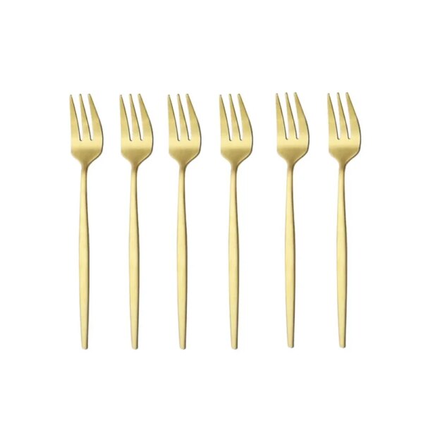 6Pcs Stainless Steel Matte Cake Fruit Forks Flatware Silverware Cutlery For Dessert Salad Fork Set Gold Tableware Mini Fork