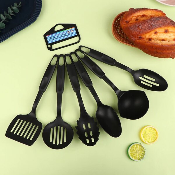 6Pcs/set New Nylon Multifunction Black Shovel Spoon Soup Ladle Spatula Set Non-Stick Kitchenware Cooking Tools