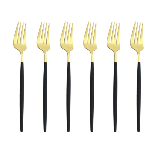 6pcs/Set Black Gold Dessert Fork Set Mirror Stainless Steel Colorful Fork Set Tableware Cutlery Set Home Party Kitchen Tableware